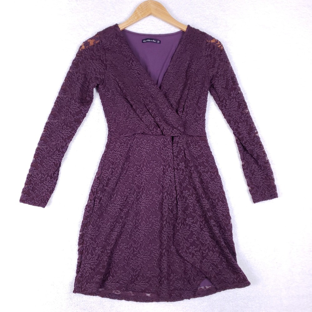 Abercrombie & Fitch‎ Lace Long Sleeve Wrap Dress XS Plum Purple Party